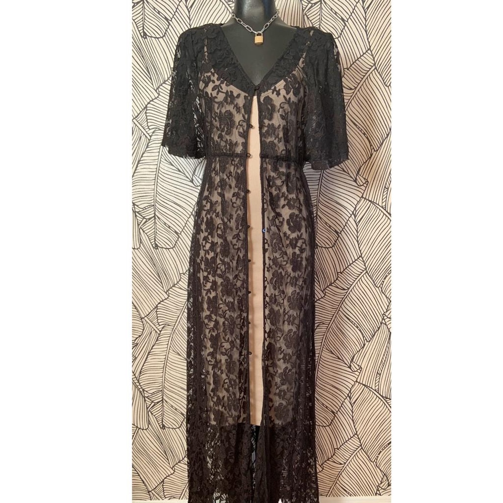 Sheer Black Floral Duster